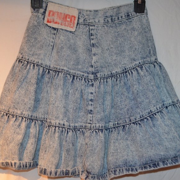 Vintage Bongo Short Tiered Skirt Denim Acid Wash Zip sz 1 JR - Picture 2 of 3